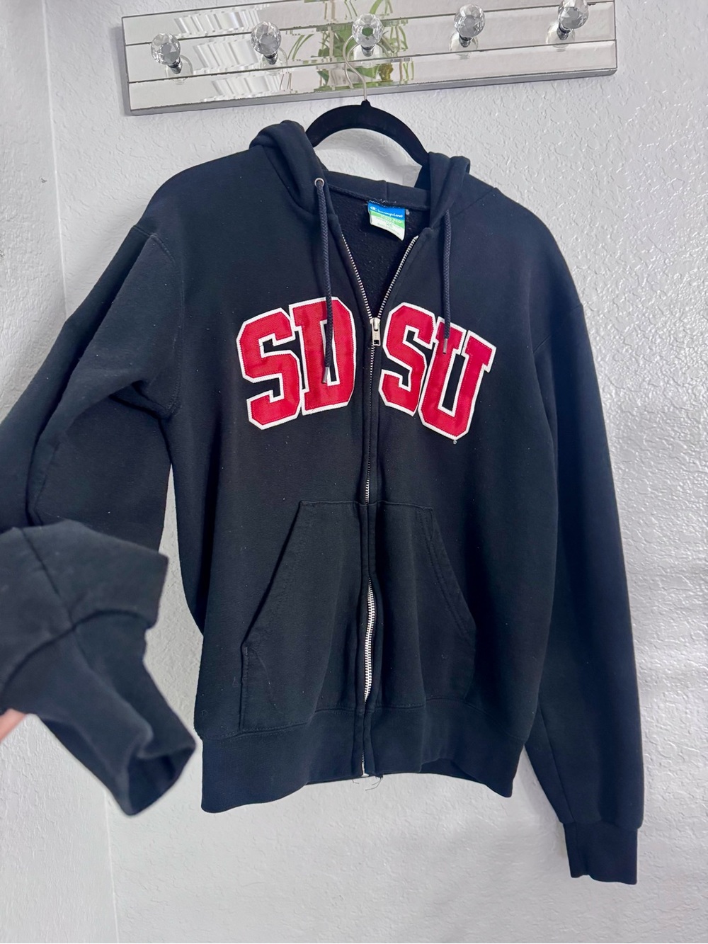 Champion Black Full-Zip Hoodie with Red SDSU Lettering